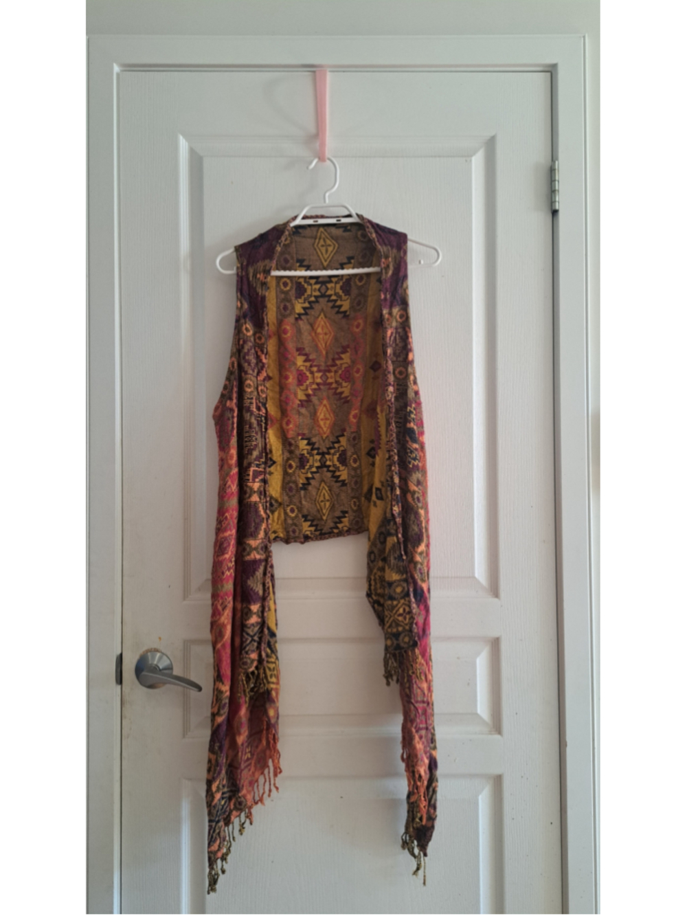 594 - Women's Unbranded Boho Patterned Vest, Size S, Yellow and Brown Reversible